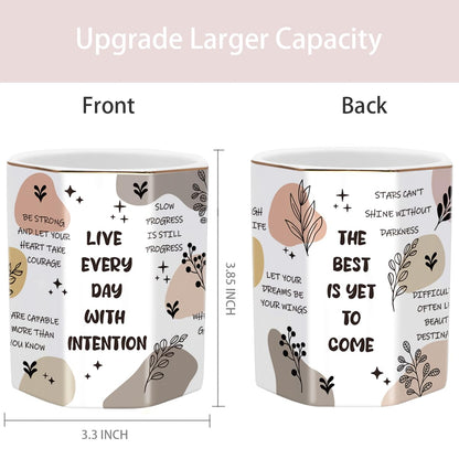 WAVEYU Cute Pen Holder for Desk, Ceramic Pencil Holder, Makeup Brush Holders, Desktop Stationery Organizer for School Students Office Women Teens Girls Boys, Words