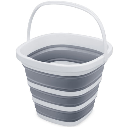 Goderewild Collapsible Bucket, 2.6 Gallon (10L) - Square Foldable Mop Bucket for House Cleaning, Car Washing, Camping - Portable Water Pail for Outdoor, RV, Travel (Grey)