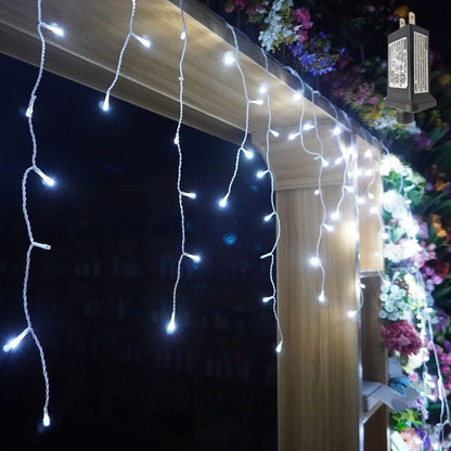 YASENN 300LED Icicle Lights Cool White, 29.5FT Outdoor Christmas Light with 8 Modes & Memory Timer, 60 Strands Dripping Waterfall Lights for Roof Eaves, Gutters, Window, Patio, Party Decor
