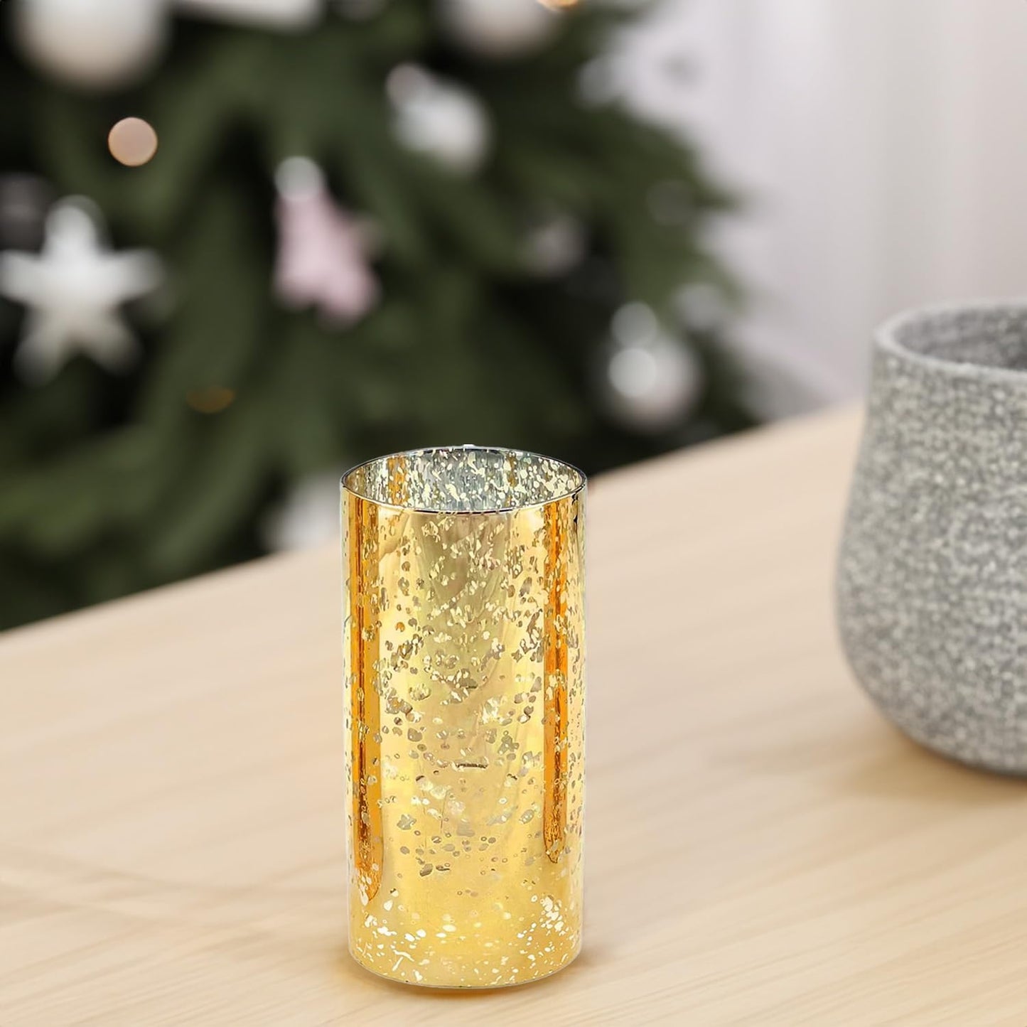 WGVI Hurricane Candle Holder Sleeve, W: 3", Ht: 6", Gold Speckled Glass Cylinder Open Both Ends, Chimney Tube Shade, 2 Pieces