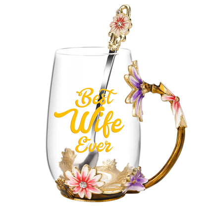 OEAGO Gifts for Mom Women Valentines Day Gifts for Her Glass Coffee Enamels Mug Best Birthday Valentine's for Girlfriend Wife Mothers Day from Daughter Son Tea Cup Stocking Stuffers Christmas