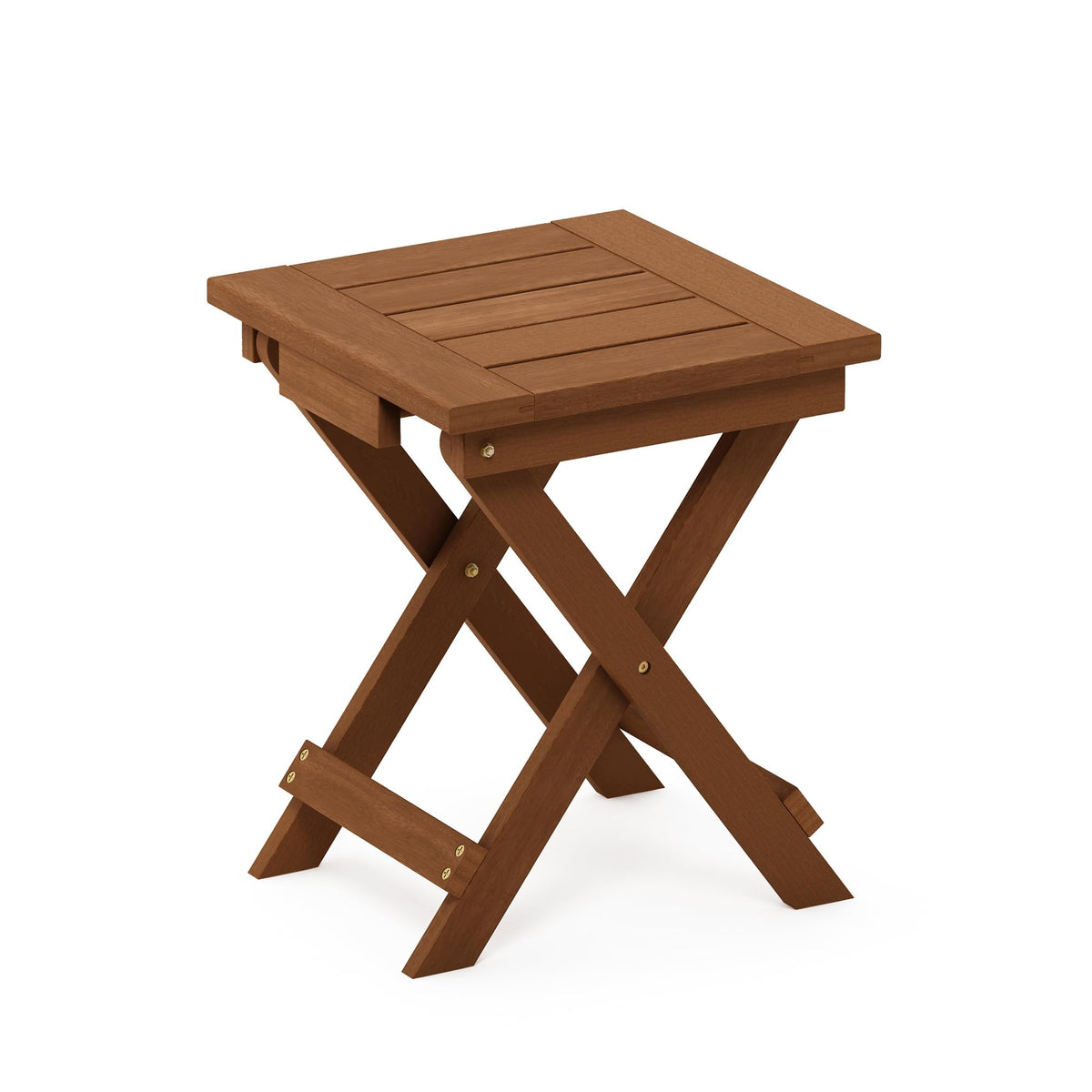 Furinno TIOMAN Folding Outdoor Side Table, Wooden Patio End Table for Garden, Porch, Balcony, Teak Oil, Light Wood