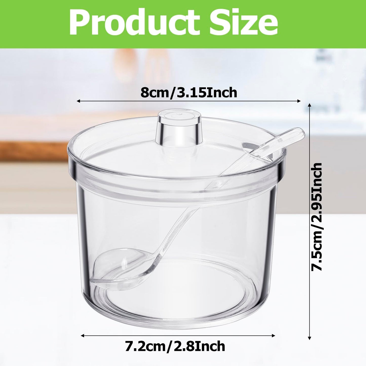 COCPOK 12 Pack Clear Sugar Bowls, 7.1 oz Acrylic Sugar Containers with Lids and Spoons with Tag, Dispenser Salt Bowl for Countertop, Toppings Containers for Serving Condimen Salt Tea Coffee Spices