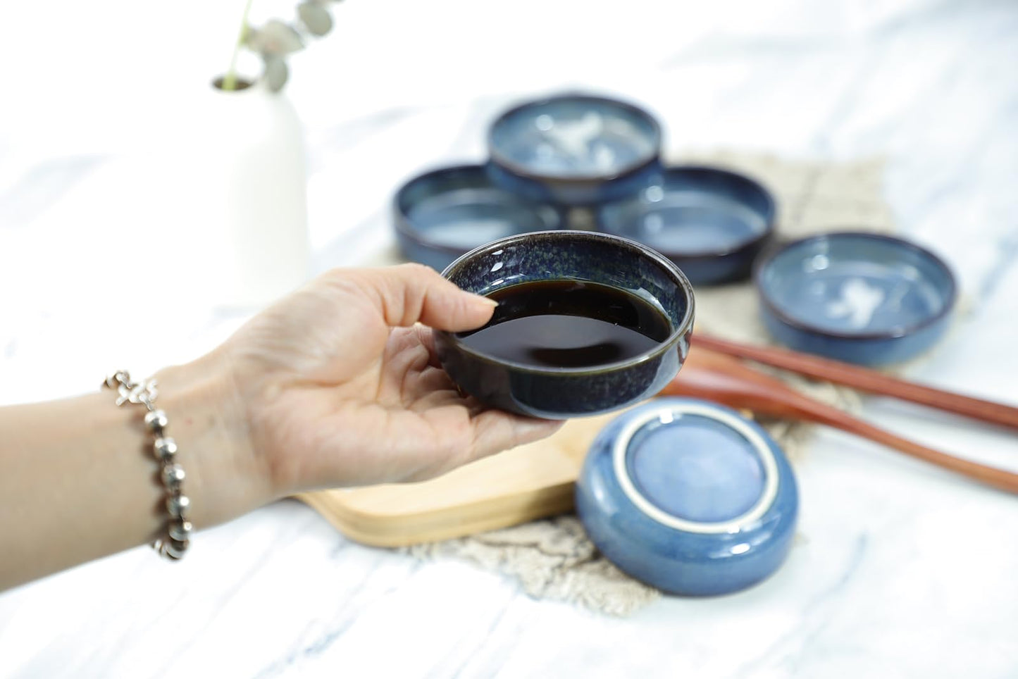 Colias Wing 3.5 Inch Vintage Style Kiln Glazed Ceramic Side Dishes - Korean Bowls - Set of 6