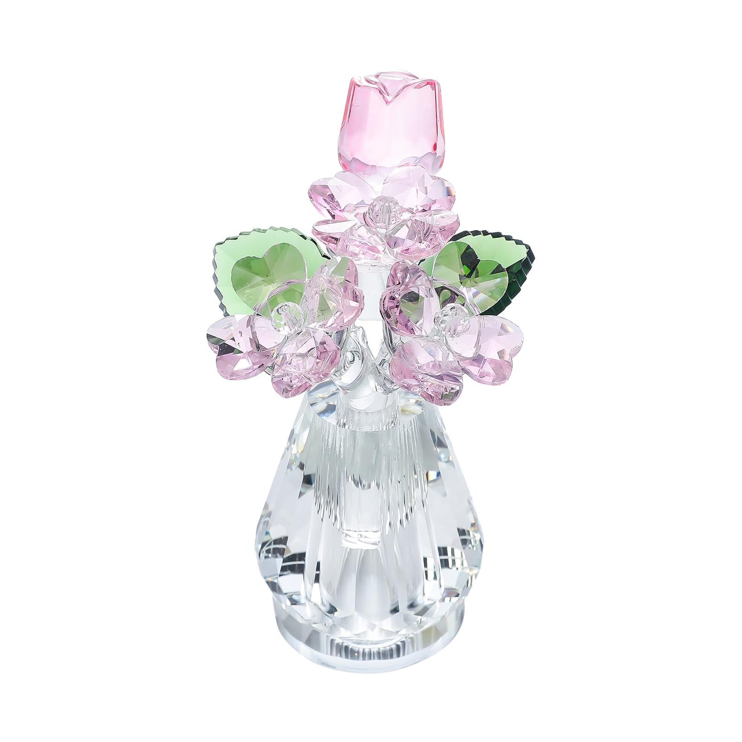 Crystal Rose Flower Figurine with Vase, Handmade Glass Flower Gifts for Woman, Wedding Gifts for Wife, Home Party Decorations (Pink)