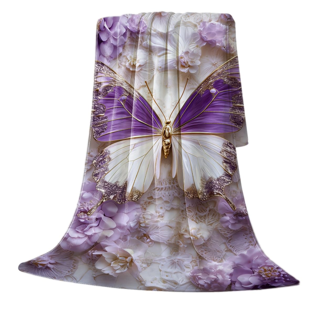 HUNXIAOJ Butterfly Blanket for Girls Women Kids Flannel Purple Butterfly Plush Throw Blanket Girls Bedroom Decor for Couch Bed Home Decor 49"x59"