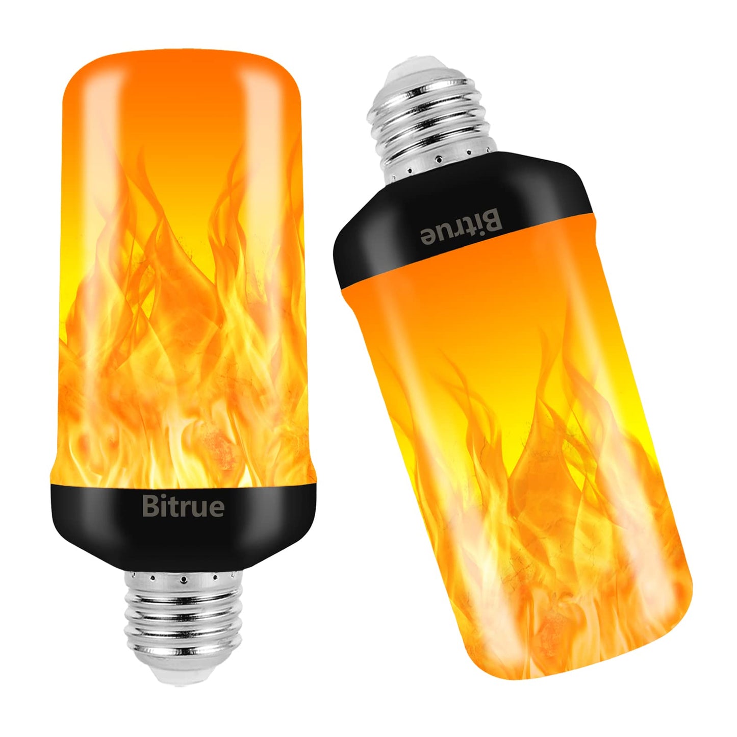 Bitrue LED Flame Effect Light Bulb, 4 Modes Flame Light Bulbs, E26 Base Fire Light Bulb with Gravity Sensor,Flickering Light Bulbs Hallowee Home Party(2 Pack)