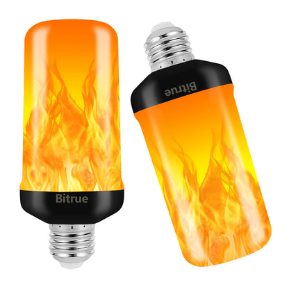 Bitrue LED Flame Effect Light Bulb, 4 Modes Flame Light Bulbs, E26 Base Fire Light Bulb with Gravity Sensor,Flickering Light Bulbs Hallowee Home Party(2 Pack)