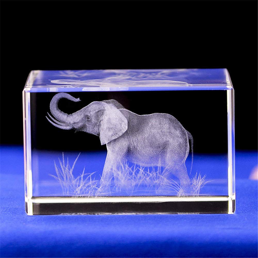 Elephant GIFTS/3d Laser Etched Crystal Art of Elephant Figurines Crystal Glass Cube Engraving for Home Decoration Birthday, Elephant Gifts for Women Girl Children Men (50 * 50 * 80mm)