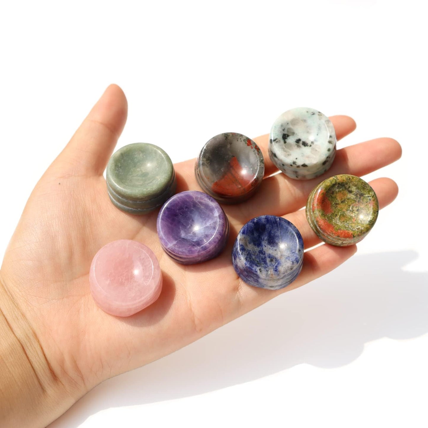 Wemeki Gemstone Sphere Stands Mix 6PCS, Crystal Display Stand, Hand Carved Natural Mini Display Stand Base Stone for Gemstone Egg, Crystal Balls, Sphere Home Decor(Base Only)