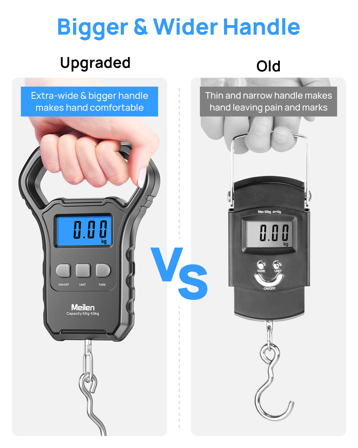 Meilen Fish Scale,110lb/50kg,Hanging Luggage Scale, Fishing Wighting Divice with Backlit LCD Display, Measuring Luggage Weight for Suitcase, Large Handle, Digital Postal Scale Fishing Gifts for Men