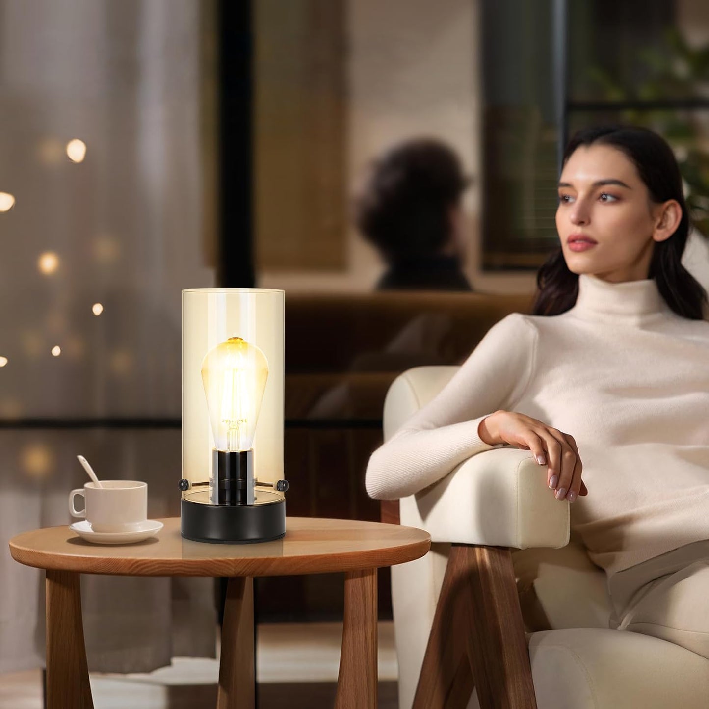 Kukobo Table Lamp for Bedroom, Modern Glass Lamp Bedside Table Lamps for Night Stands with 2700K 6W Glass Bulb,Small Night Light Lamps for Living Room Kids Office Desk Decor Black