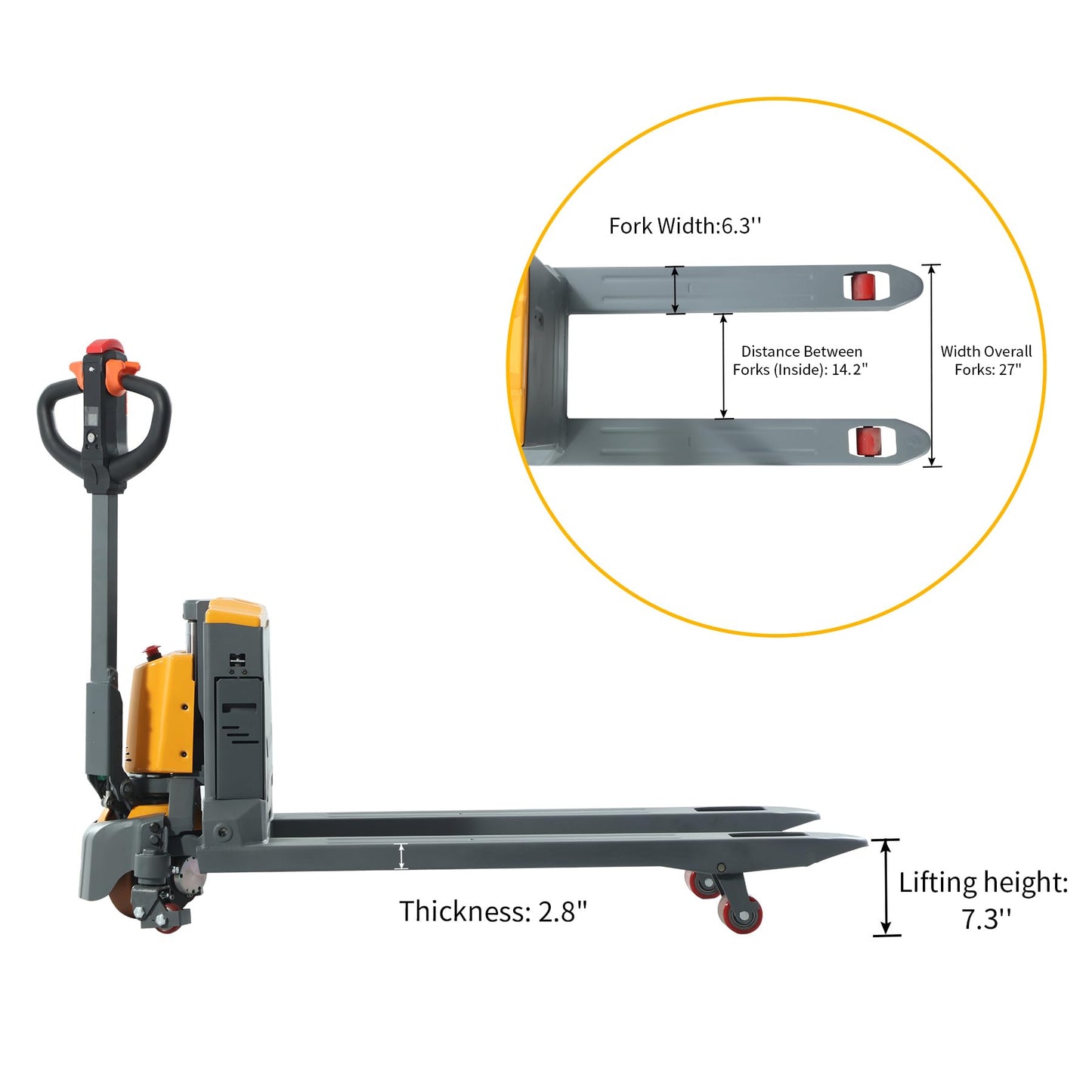 Apollo Full Electric Pallet Jack Truck, Lithium Power Pallet Jack Truck 3300 lbs Capacity, 48" L x 27" W Forks for Material Handling, Strong Torque for Climbing, Suitable for Warehouse, A-1037