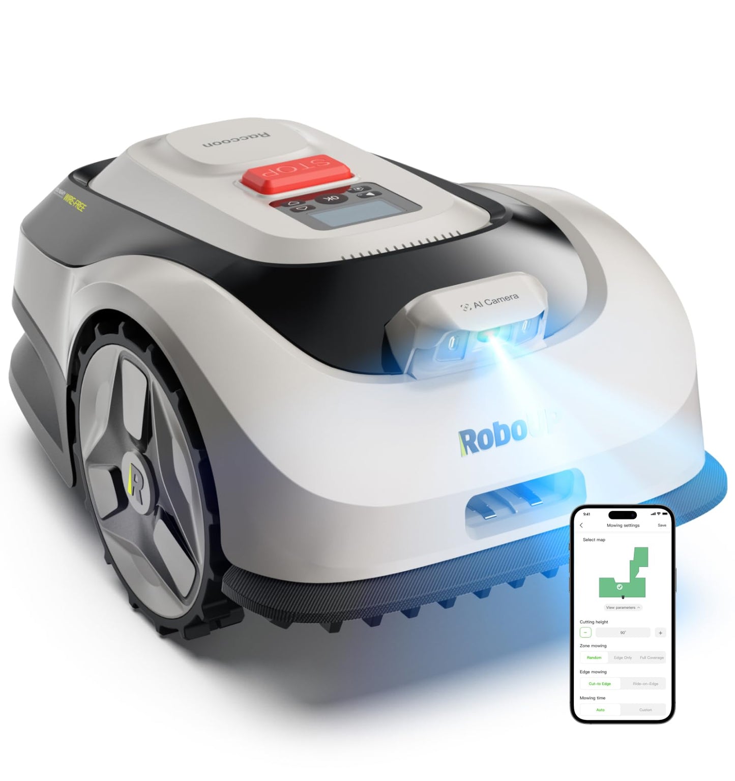 Raccoon 2 SE Wire Free Robot Lawn Mower, No RTK for Max. 0.15 Acre Lawn Area, 1.18"–3.15” Cutting Height, Intelligent AI Robotic Lawn Mower with 5Ah Fast-Charging Battery Robot Mower for Small Lawns