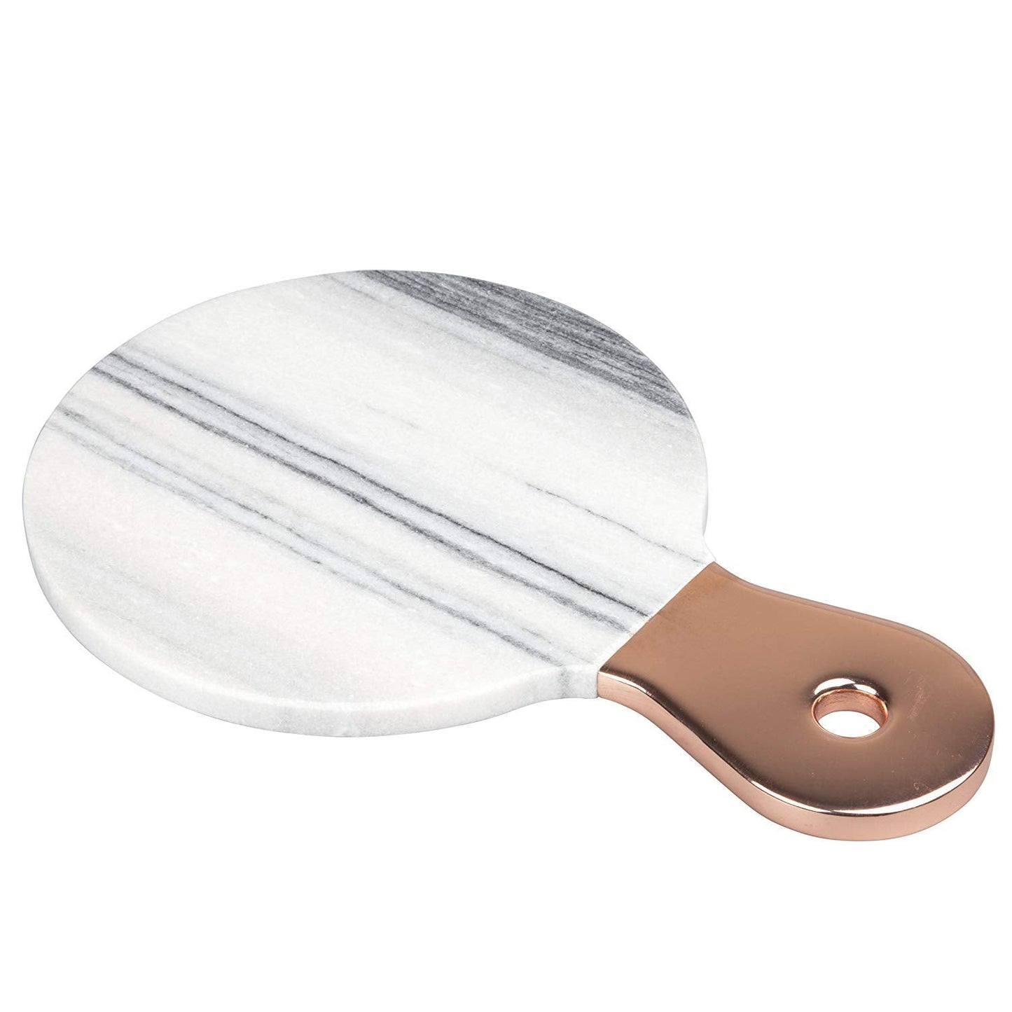 Creative Home Natural Marble Cheese Serving Paddle Board Charcuterie Board Party Serving Platter with Stainless Steel Copper Trim Handle for Kitchen Dining Room, 12.2" x 8" x 0.5" H, Grey (Off-White)