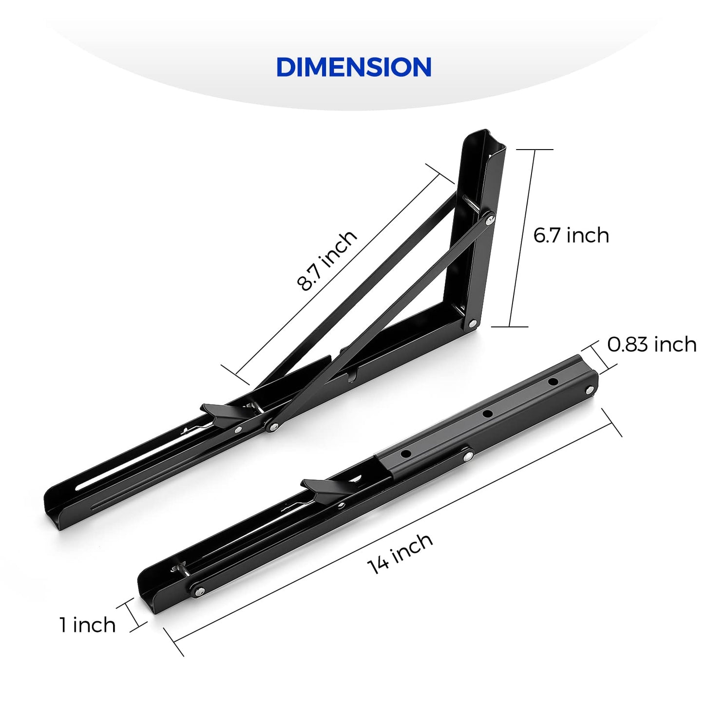 Ravinte 10 Inch Folding Shelf Brackets - Matte Black Collapsible Heavy Duty Brackets for Table Bench - Space Saving, 2 Pack ﻿