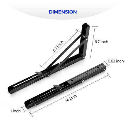 Ravinte 10 Inch Folding Shelf Brackets - Matte Black Collapsible Heavy Duty Brackets for Table Bench - Space Saving, 2 Pack ﻿