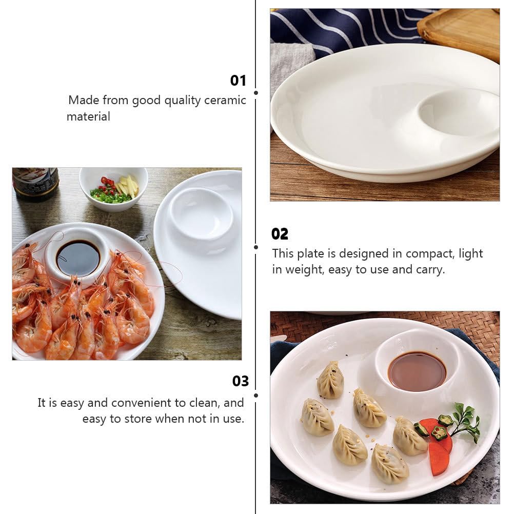 OKUMEYR White Ceramic in-Dish with Saucer 9-Inch Multi-Functional Dumpling and Salad Plate for Home Dining and Entertaining