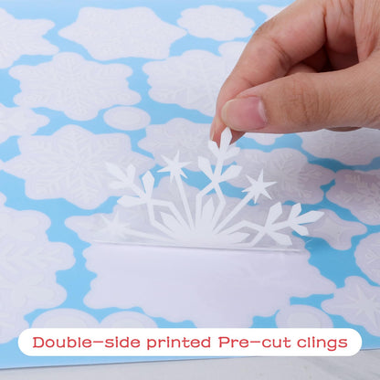 Homerove 510 Pcs 10 Sheet Double-Sided Christmas Window Clings, Christmas Snowflake Window Cling Stickers for Glass, Xmas Holiday Snowflake Decals for Party