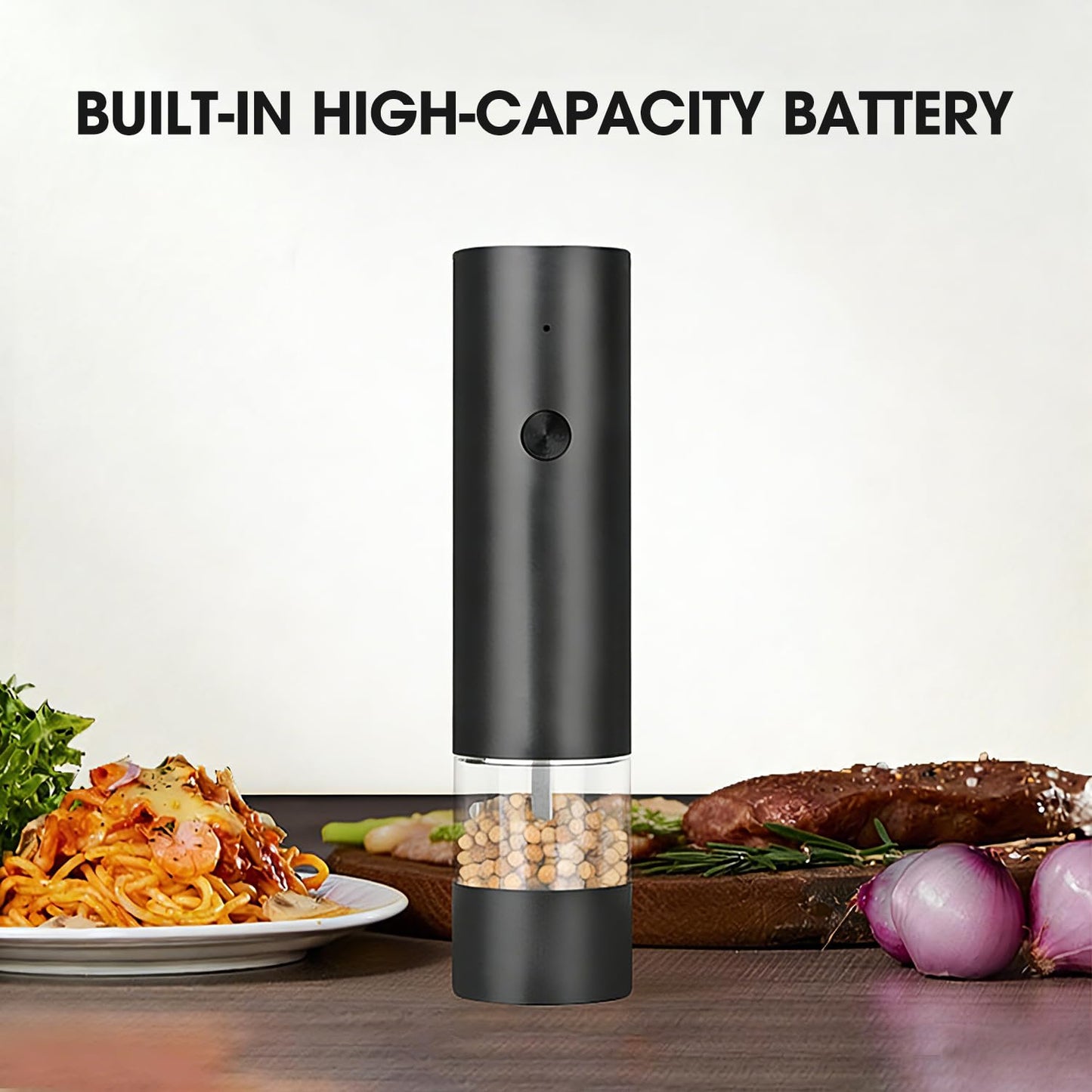 Lecroooi Electric Pepper or Salt Grinder, Automatic Pepper Mill with LED Light, Rechargeable Adjustable Coarseness Salt & Pepper Mill, Ideal for Kitchen, Outdoor, BBQ (1 Pack,Black)