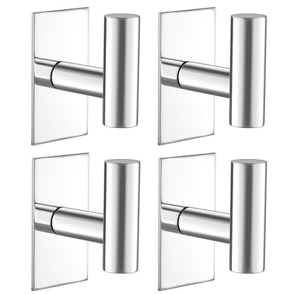 VAEHOLD Wall Towel Hooks, Heavy Duty Sticky Holder Waterproof Towel Hooks for Hanging Coat, Clothes, Closet Hook Wall Mount for Kitchen (Chrome, 4 Pack)