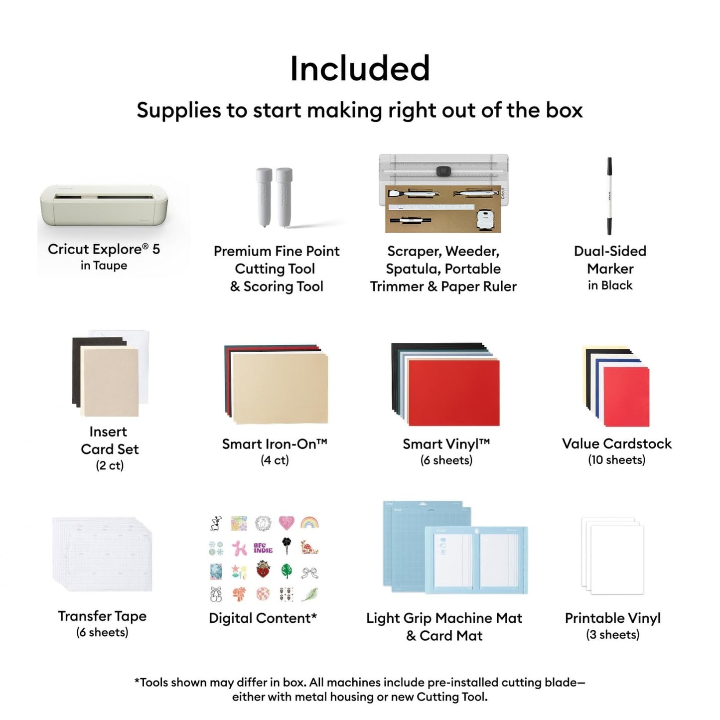 Cricut Explore 5 Rainbow Essential Bundle - for Vinyl, HTV, Stickers, Cards & Custom Decals - Includes Smart Vinyl, Smart Iron-On, Printable Vinyl, Cardstock & 100+ Project eBook