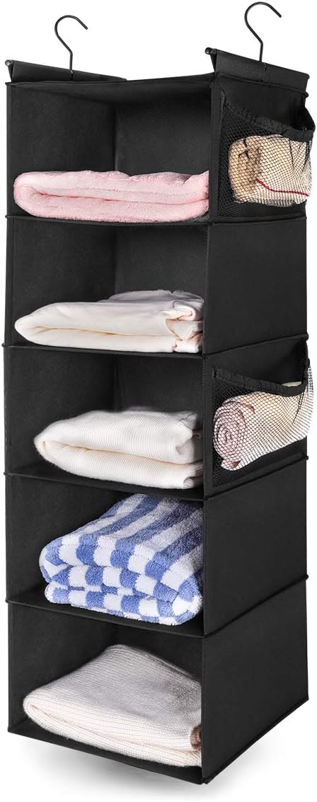 MAX Houser 5-Shelf Hanging Closet Organizer, Space Saver, Cloth Hanging Shelves