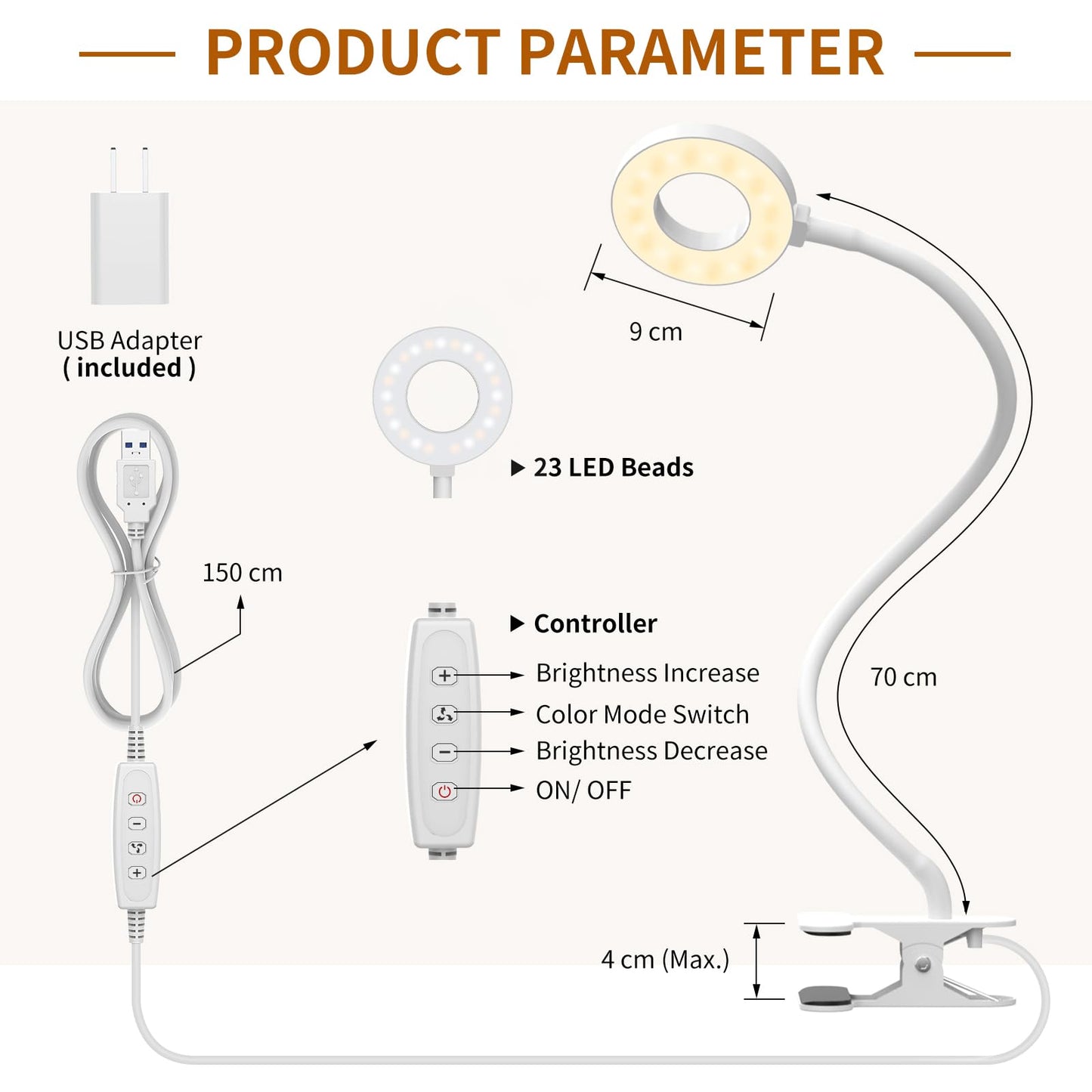 iZELL Desk Lamp, [3 Color Modes & 10 Brightness] LED Reading Light with Clamp, Flexible Gooseneck Book Light for Kids Reading Book in Bed at Night Clip on Table, Headboard, Dorm - 15.8‘’ Black