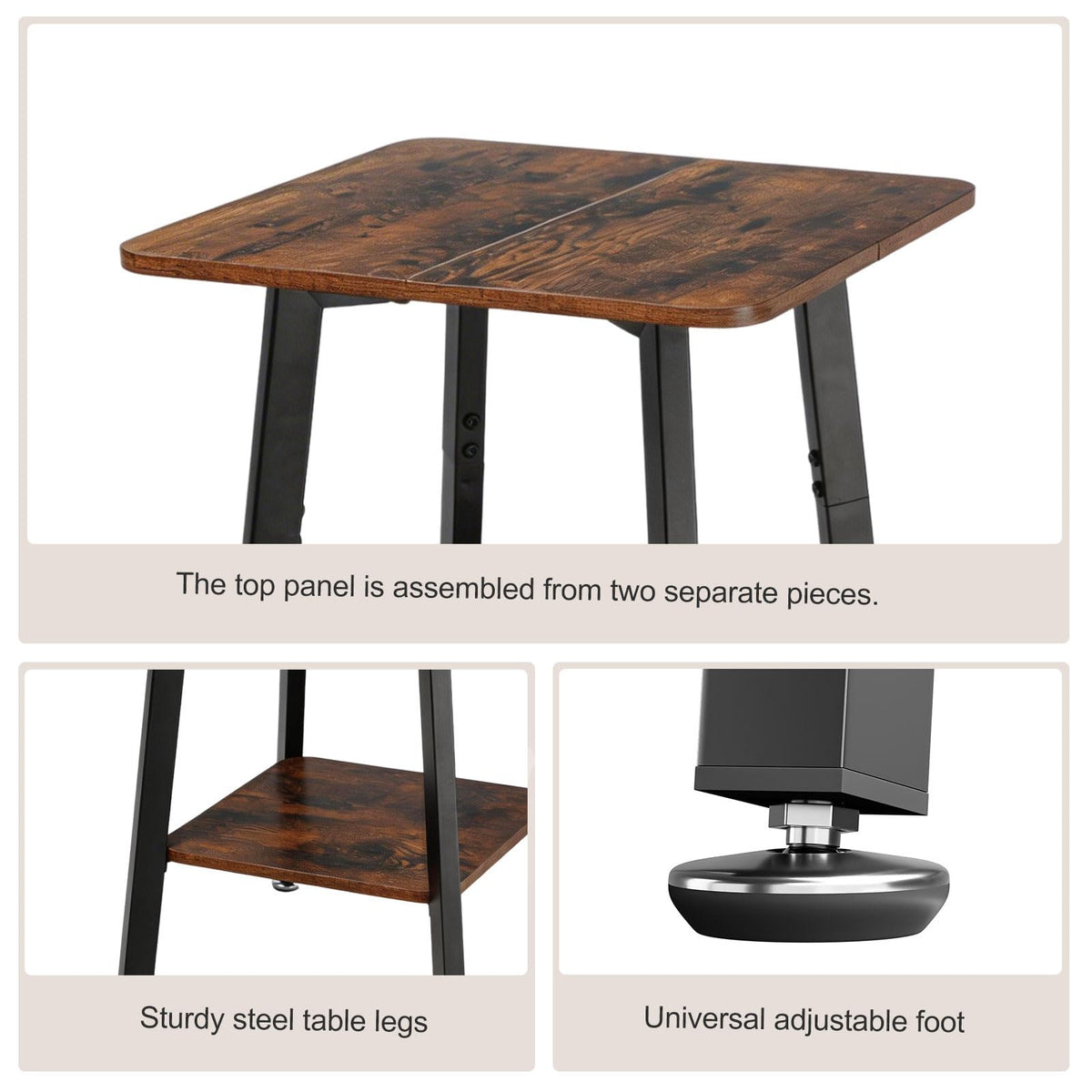 King Oasis Small Side Table for Small Spaces, 2-Tier End Table with Storage Shelf, 15.7-Inch Square Wood and Metal Nightstand for Living Room or Bedroom, Rustic Brown