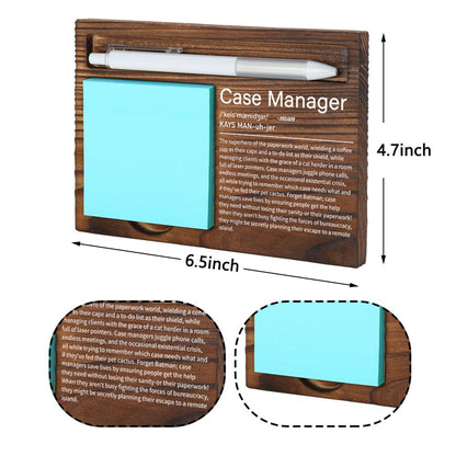 VYNWPDFLI Case Manager Appreciation Gift, Inspirational Office Decor for Social Workers, Thoughtful Desk Organizer with Engraved Definition, Wooden Sticky Note Holder,LQQ54