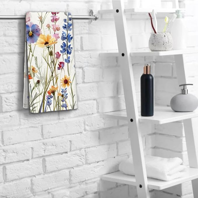 Watercolor Wildflower Floral Hand Towels