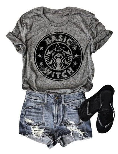 Halloween Shirts for Women Basic Witch Coffee Letter T Shirt Vintage Witches Graphic Tees Fall Halloween Party Tops