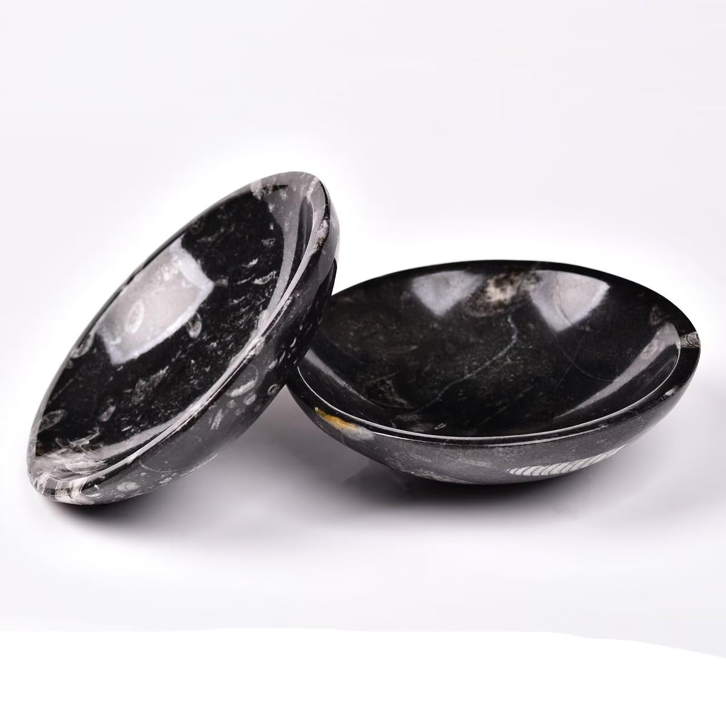 AMOYSTONE Natural Orthoceras Fossil Stone Bowl Round Shaped 4" Rock Bowl