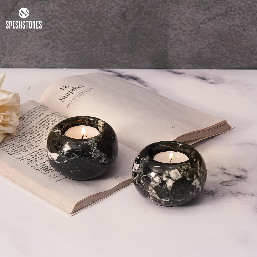 SPESHSTONES Marble Tealight Candle Holder 3-Inch Handmade Black Mini Votive Holder for Table Centerpieces, Earthy Room Decor, Decorative Candle Holder for Wedding Gifts