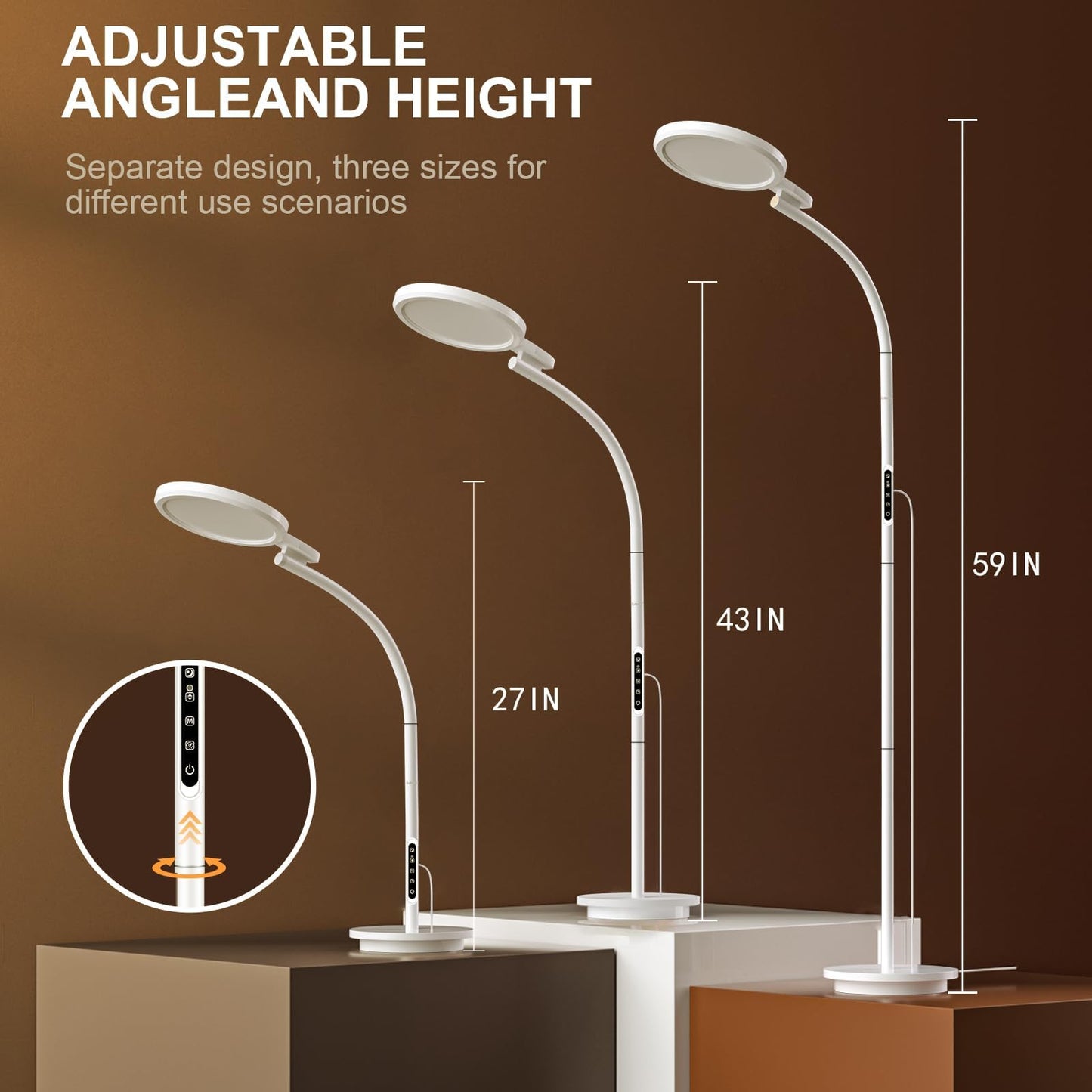 Light Therapy Lamp, 10000 Lux Floor Happy Therapy Light, UV-Free Sun Lamp with 5 Brightness & 5 Color Temperatures, 3 Heights for Apartment/Office/Home