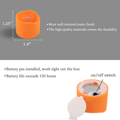 Homemory Halloween 24 Pack Orange Tea Light Candles, Battery Operated LED Tealights, Small Pumpkins Lights, Flameless, Electric Fake Tea Candles