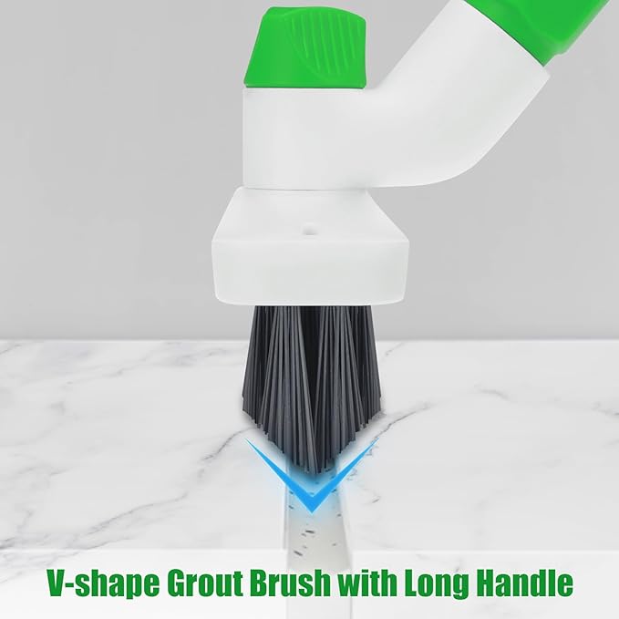 Floor Scrub Brush with Long Handle, 3-in-1 Scrape Scrubber Brush with Squeegee