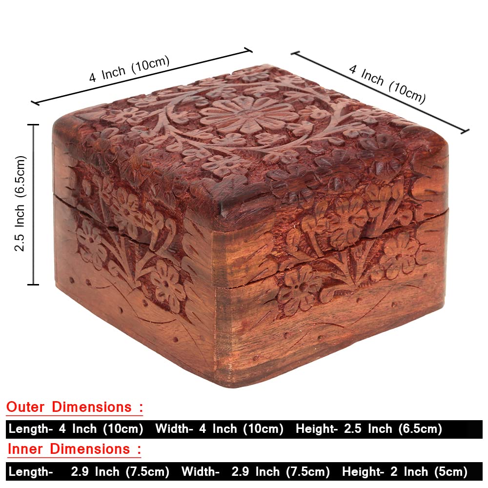 Ajuny Wooden Hand Carved Decorative Keepsake Box Jewelry Armoire Treasure Chest Trinket Holder Storage Travel Organiser Perfect Unique Gifts Ideas for Men and Women