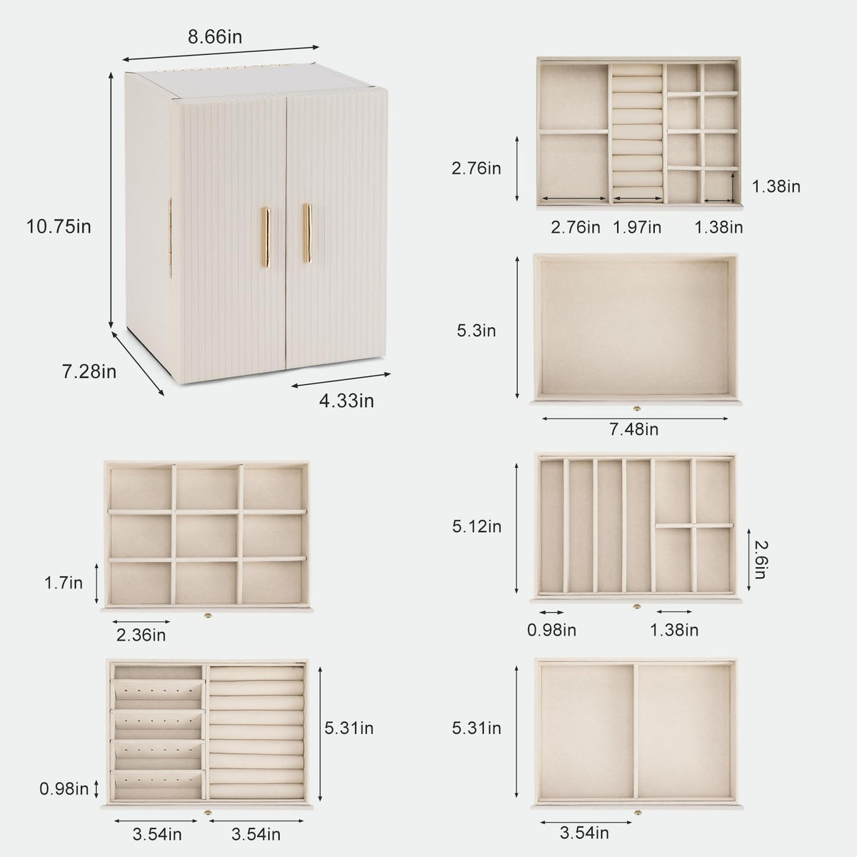 Dajasan Large Jewelry Organizer Box, Jewelry Boxes for Women Girls, 6-Tier Jewelry Storage Organizer with Mirror for Necklace Ring Bracelet Watch, Gift Idea (Beige)