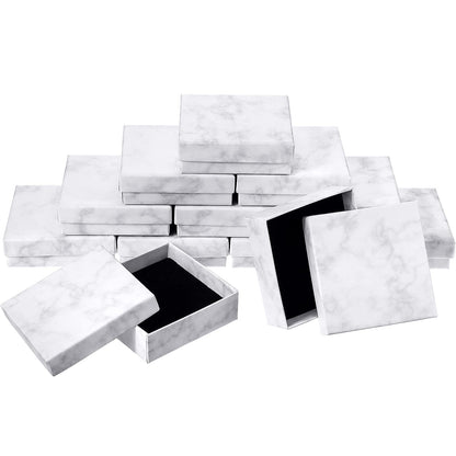 Pajean 12 Pcs Marble Jewelry Gift Boxes for Bracelet Cardboard Bracelet Box 3.54 x 3.54 x 1.18 Inch Small Cotton Filled Velvet Jewelry Gift Case, Marble White