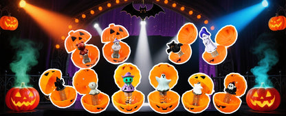 5PCS Halloween Pumpkin Trick Or Treat Boxes Prank Candy Boxes Spring Loaded Pop Up Treat Containers with 5 Halloeen Figurines for Trick or Treat Scares, Party Favors & Superise Gifts (White 5PCS)