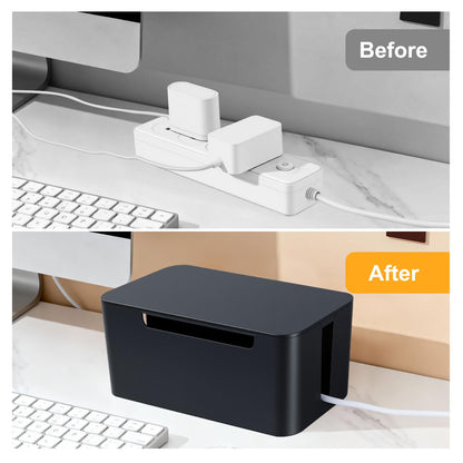 Eichzer Cable Management Box, Premium Cord Organizer Box to Hide Surge Protector on Desk, Power Strip Cover for TV Computer Home Router Office (Black)