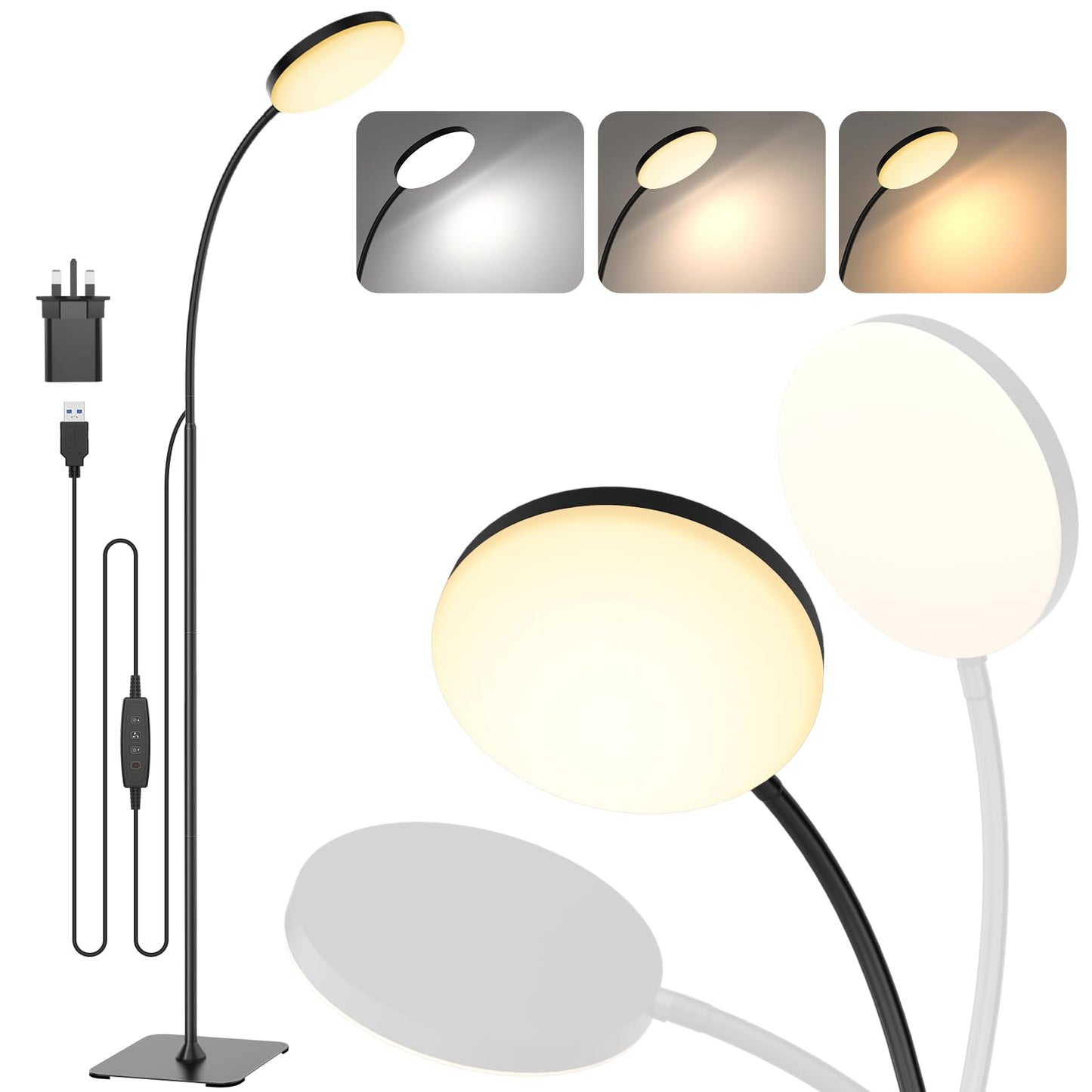 Mojimdo LED Floor Lamp, 10W Reading Standing Lamps with 3 Color Temperature & 5 Brightness Levels, Dimmable Floor Lamp for Living Room, Bedroom, Office