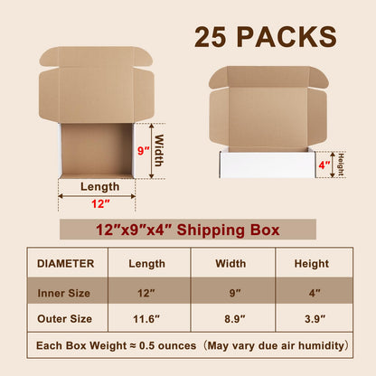 Hguba 12x9x4 Inches Shipping Boxes Set of 25, White Corrugated Cardboard Box, Mailer Boxes for Small Business
