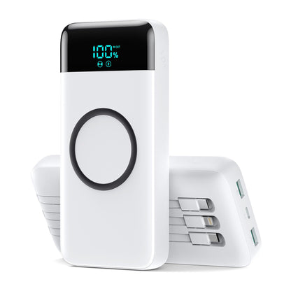 Wireless Portable Charger 40800mAh with 3 Built-in Cables,7-in-1 15W Wireless Charging Power Bank,25W PD QC 4.0 Fast Charging USB C LCD Display Battery Pack for iPhone 17/16/15/13,Samsung,Android etc