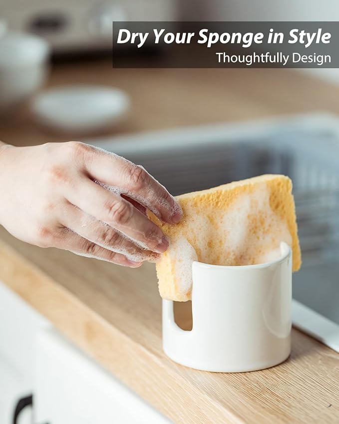 Sponge Holder for Kitchen Sink, Ceramic Dish Sponge Drying Caddy Scrubby Daddy
