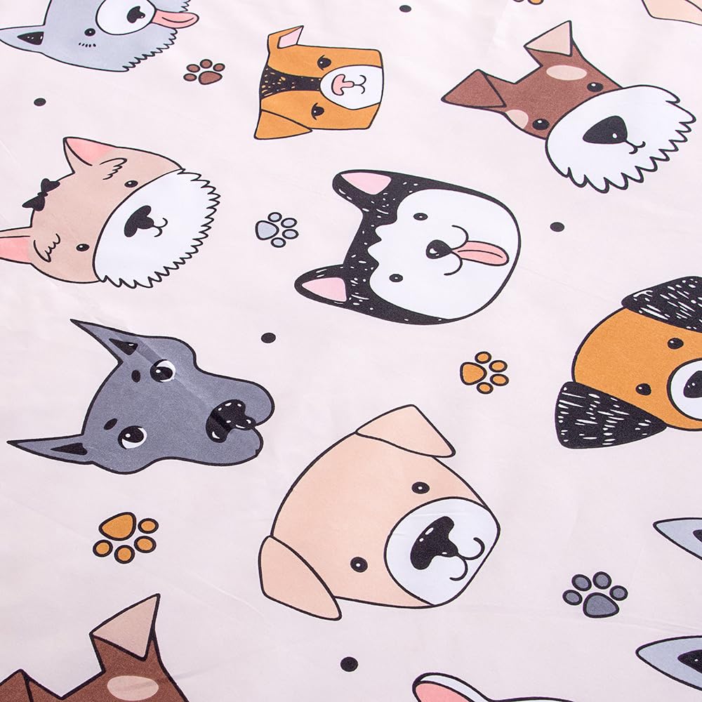 KWLOVER 3PC Soft Doggy Printed Bed Fitted Sheet Flat Sheet and Pillowcase Set,Dog Design Cute Puppy Pattern Printed Bed Sheets Set for Teens Boys Girls Twin Size Bed