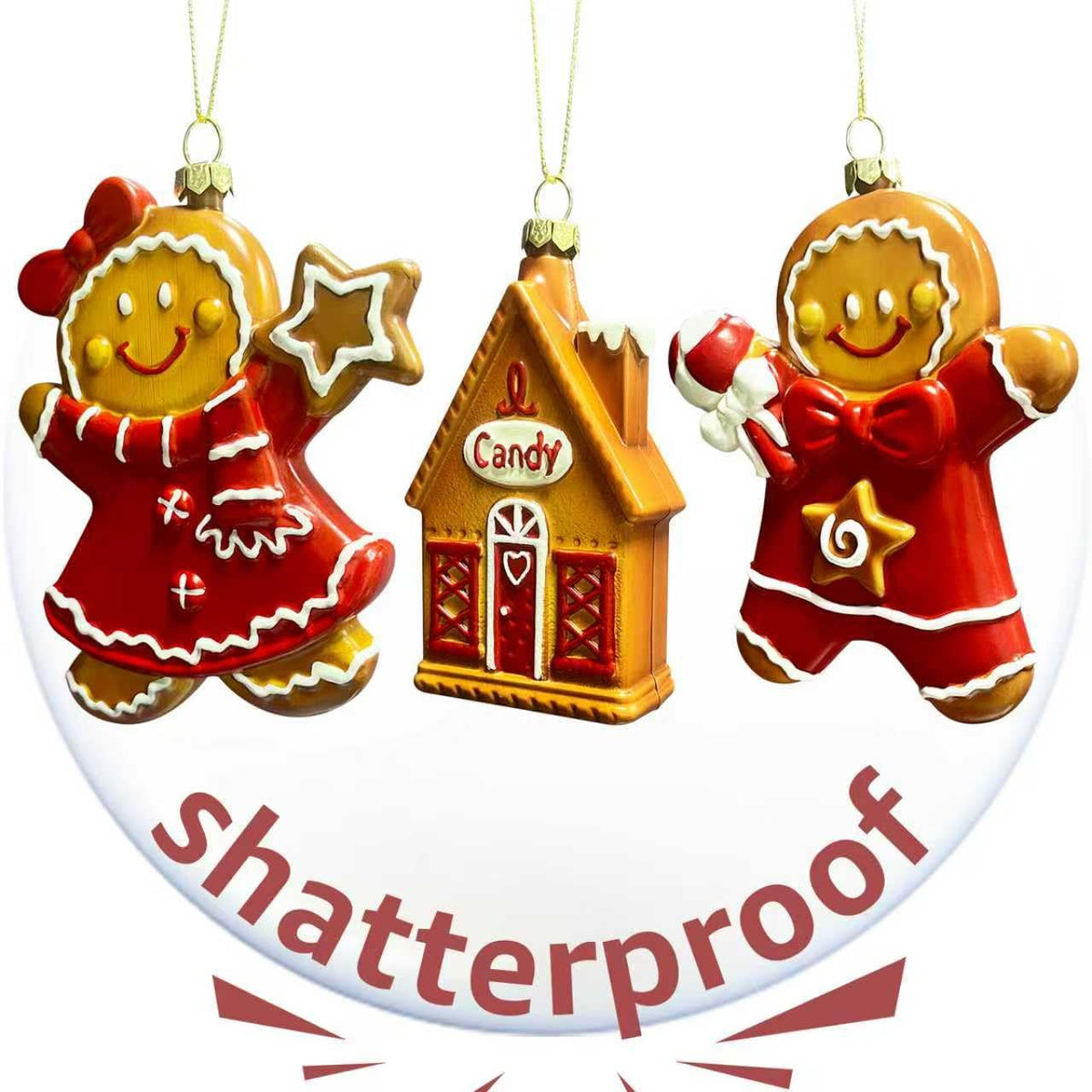 IGERI 3pcs Gingerbread Christmas Tree Ornaments Set 2025 House Shatterproof Ornament 3D Decorations Indoor Unique Decor Gifts for Grandkids