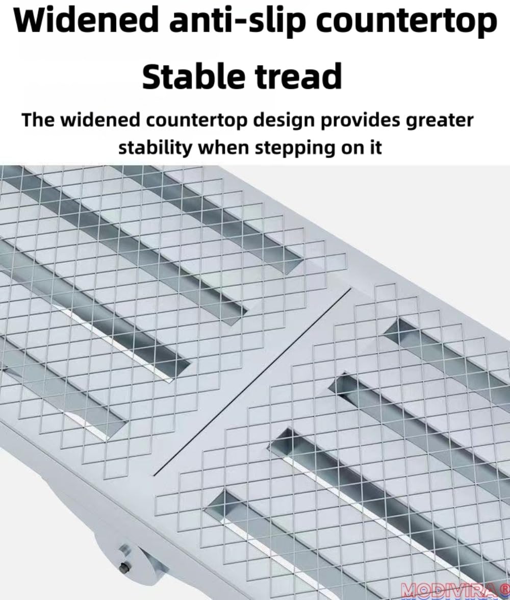 Modivira Folding Scaffolding with Adjustable Heights Heavy Duty Portable Steel Ladder with Non-Slip Feet for roof Cleaning Paint Home Improvement (A,70.87" * 11.81")