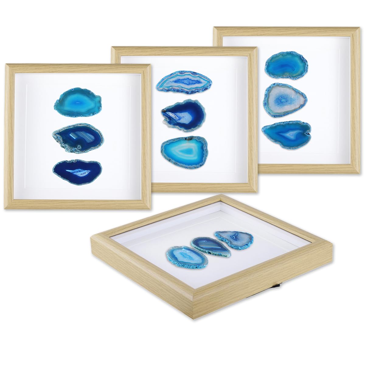 Nupuyai 8.7 Inches Framed Agate Slice Wall Art, Agate Geode Slices Stone Picture Frame Panel Tabletop Wall Decor for Living Room, Bedroom, Office, Spiritual Healing Gift, Blue